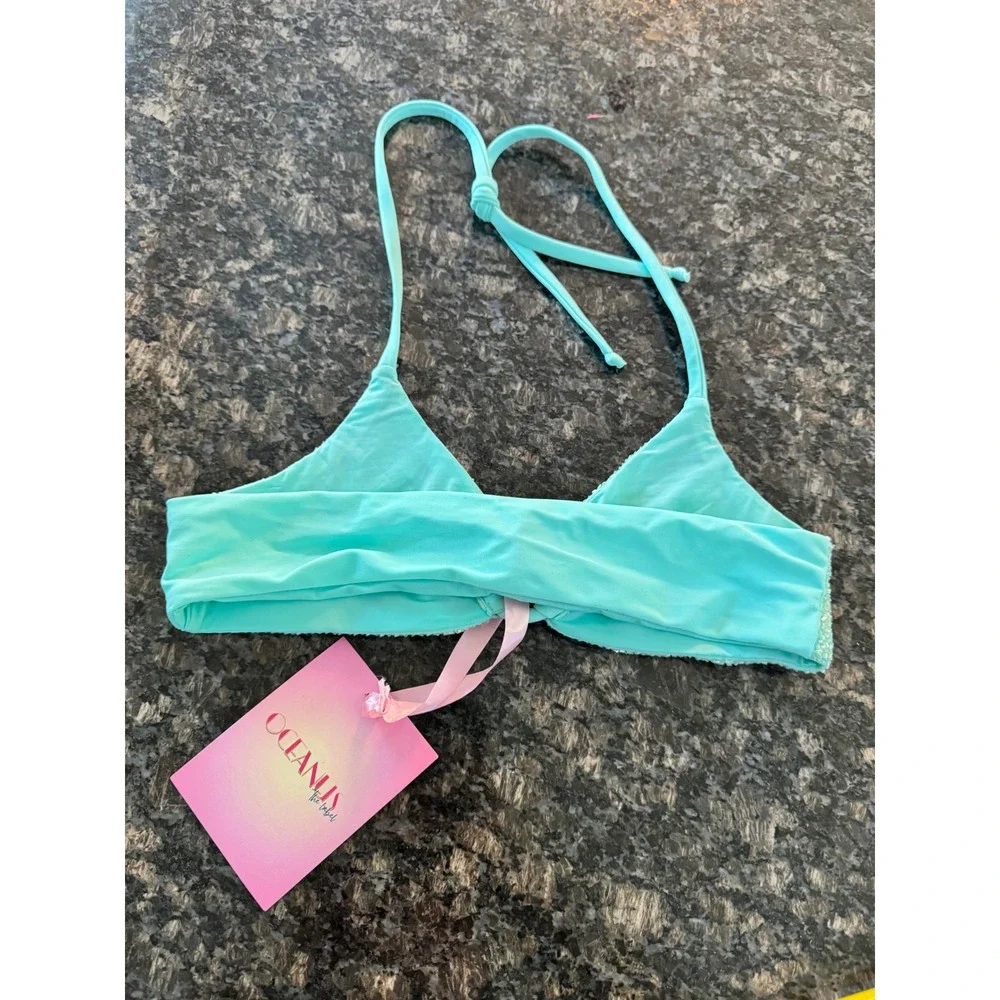Oceanus‎ Mias Marina Beaded Starfish Bikini Top Aqua Blue BK028 Medium NWT